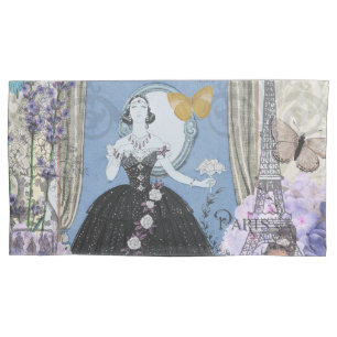 Blue Elegant Woman Floral Gown Dressy Pillow Case