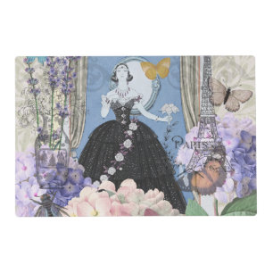 Blue Elegant Woman Floral Gown Dressy Placemat