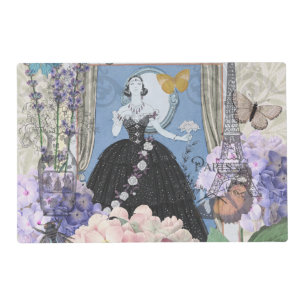 Blue Elegant Woman Floral Gown Dressy Placemat