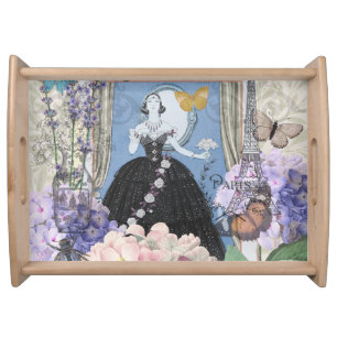 Blue Elegant Woman Floral Gown Dressy Serving Tray