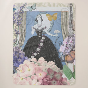 Blue Elegant Woman Floral Gown Dressy Sherpa Blanket