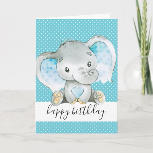 Blue Elephant 1st Birthday Baby Boy Card