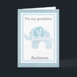 Blue Elephant 1st Birthday Grandson Card<br><div class="desc">A sweet blue elephant 1st birthday grandson card. It features a soft blue watercolor elephant, which says "1st birthday". You will be able to personalize the front of the card with your grandson's name. The inside card message can also be easily personalized. The back of this elephant grandson 1st birthday...</div>