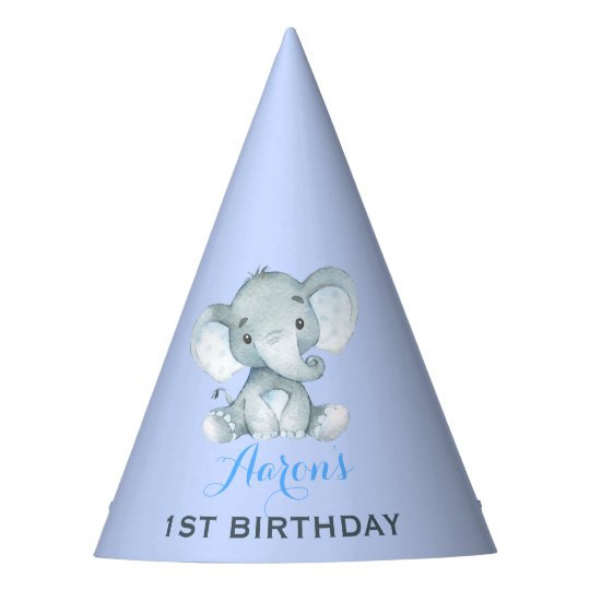 Blue Elephant 1st First Birthday Baby Boy Jungle Party Hat Zazzle Com