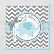 Blue Elephant and Chevron Print Baby Shower Invitation