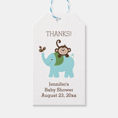 Blue Elephant and Monkey Custom Gift Tag