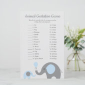 Blue Elephant Animal Gestation Match Shower Game (Standing Front)