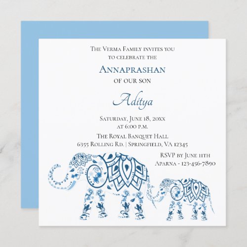 Blue Elephant Annaprashan  First Rice Invitation