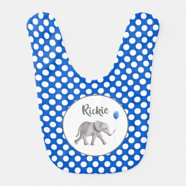 Blue Elephant Baby Bib, Elephant with Balloon Baby Bib (Front)