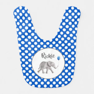 Blue Elephant Baby Bib, Elephant with Balloon Bib