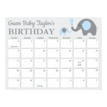 Blue Elephant Baby Birthday Prediction Calendar Poster
