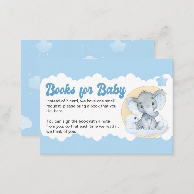 Blue Elephant Baby Book Request Baby Shower Enclosure Card (Front/Back)