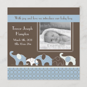 Blue Elephant Baby Boy Announcement