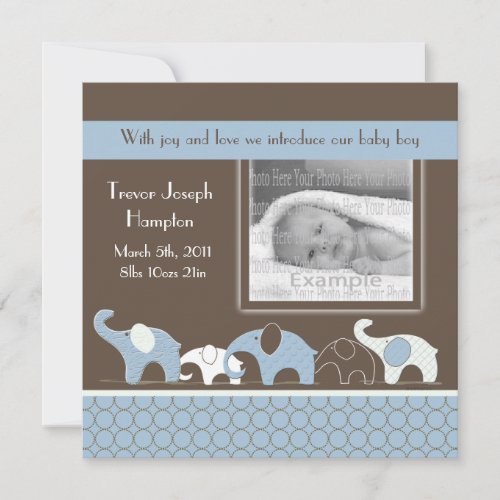 Blue Elephant Baby Boy Announcement