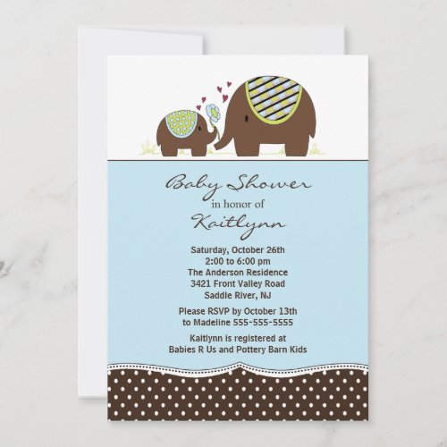 Blue Elephant  &amp; Baby Boy Baby Shower Invitation
