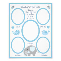 Blue Elephant Baby Boy Birth Stats First Year  Photo Print