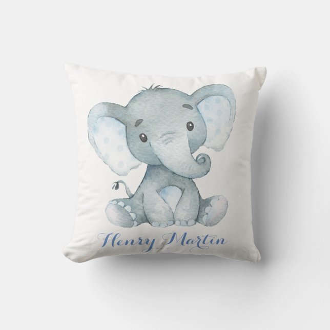 Blue Elephant Baby Boy Nursery Cushion Pillow (Front)