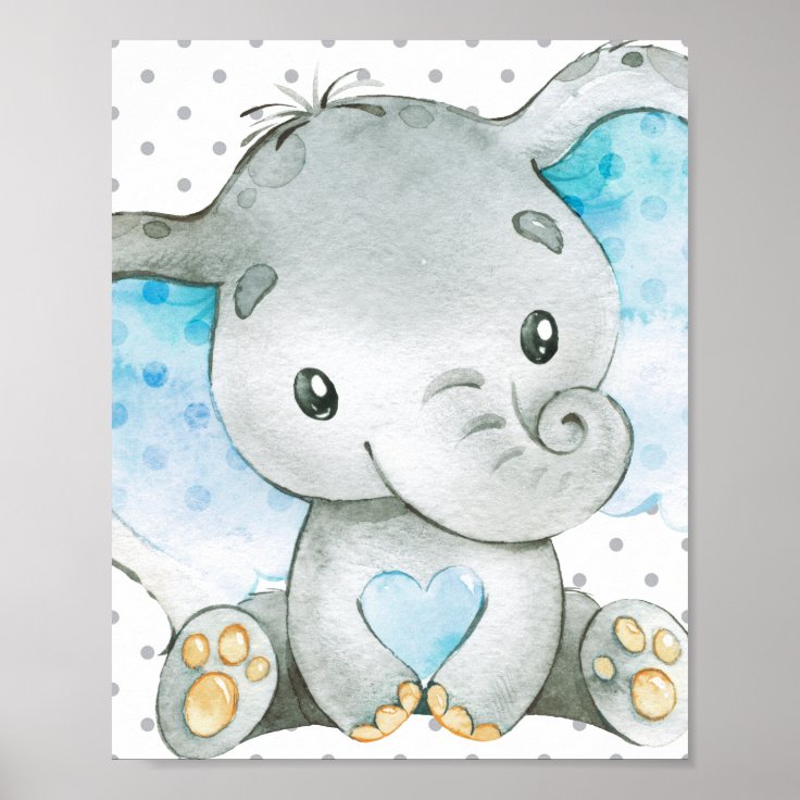 Blue Elephant Baby Boy Nursery Wall Art Gift Zazzle