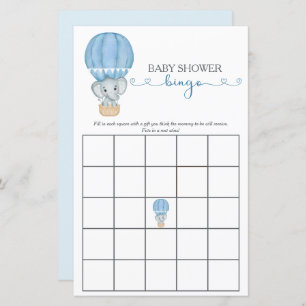 Blue Elephant Baby Boy Shower Bingo Game