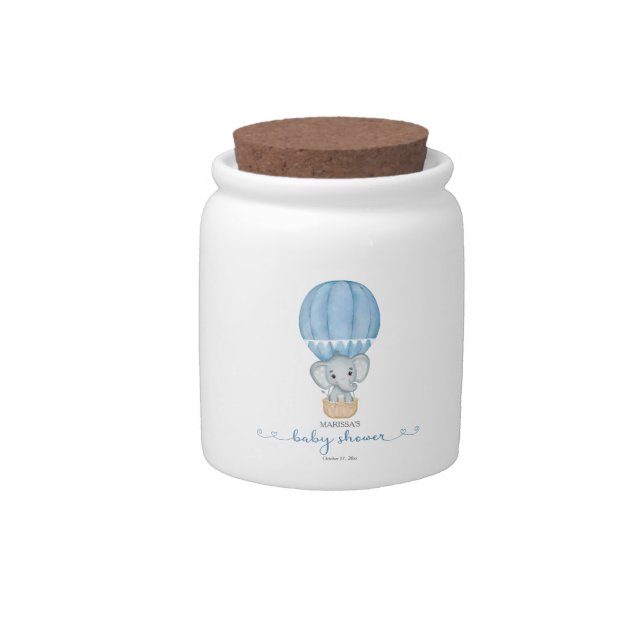 Blue Elephant Baby Boy Shower Candy Jar (Front)