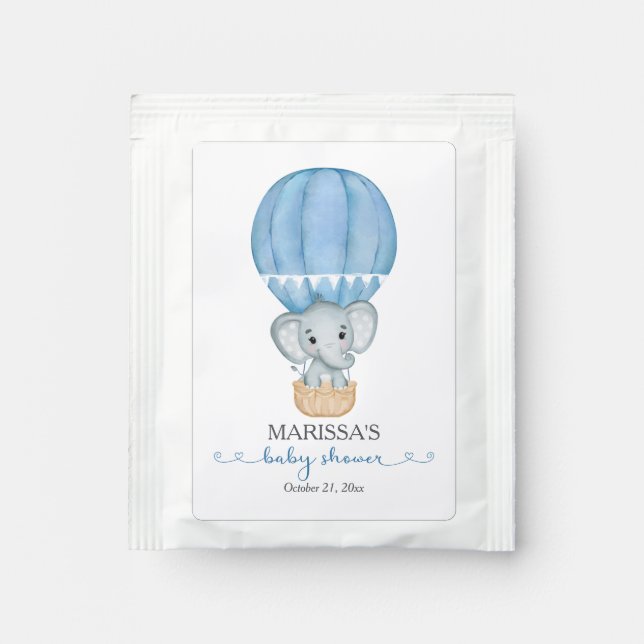 Blue Elephant Baby Boy Shower Drink Mix (Front)