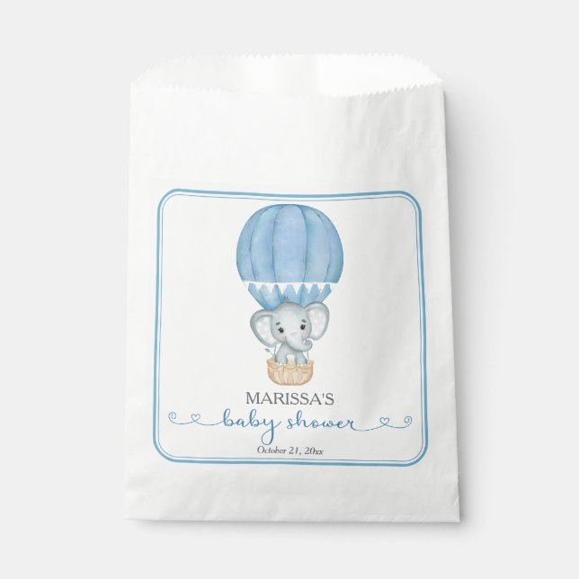 Blue Elephant Baby Boy Shower Favor Bag (Front)