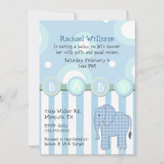 Blue Elephant Baby Boy Shower Invitation