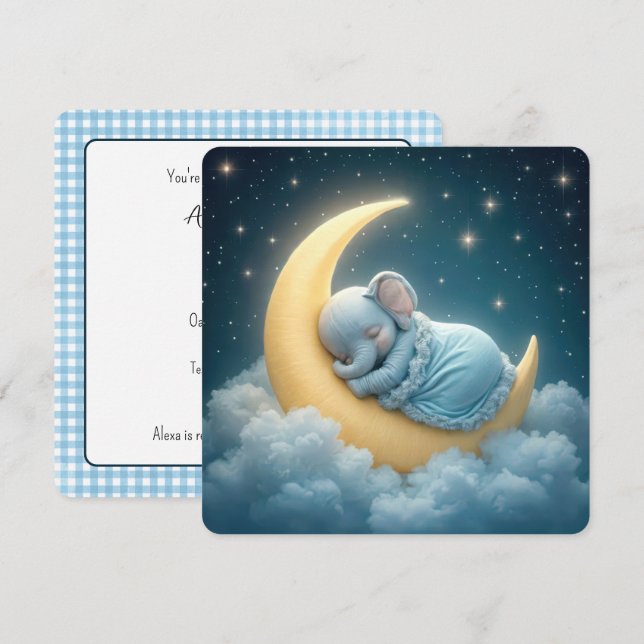 Blue Elephant Baby Boy Shower Invitation (Front/Back)