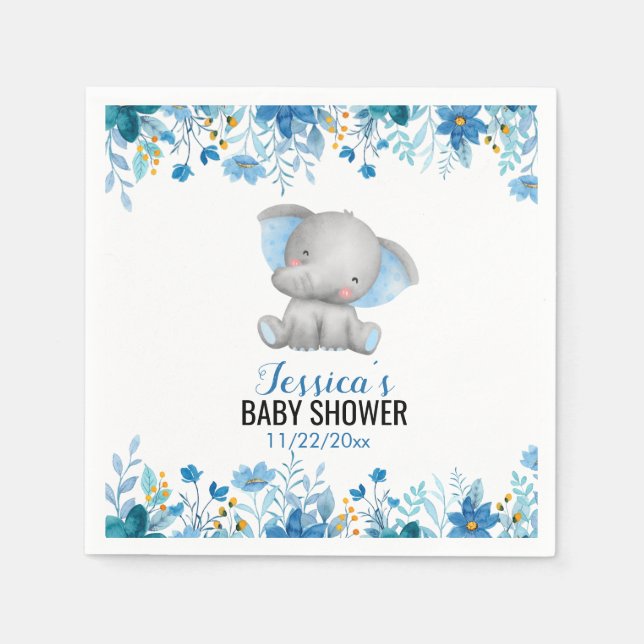 Blue Elephant Baby Boy Shower Little Peanut Party Napkins (Front)