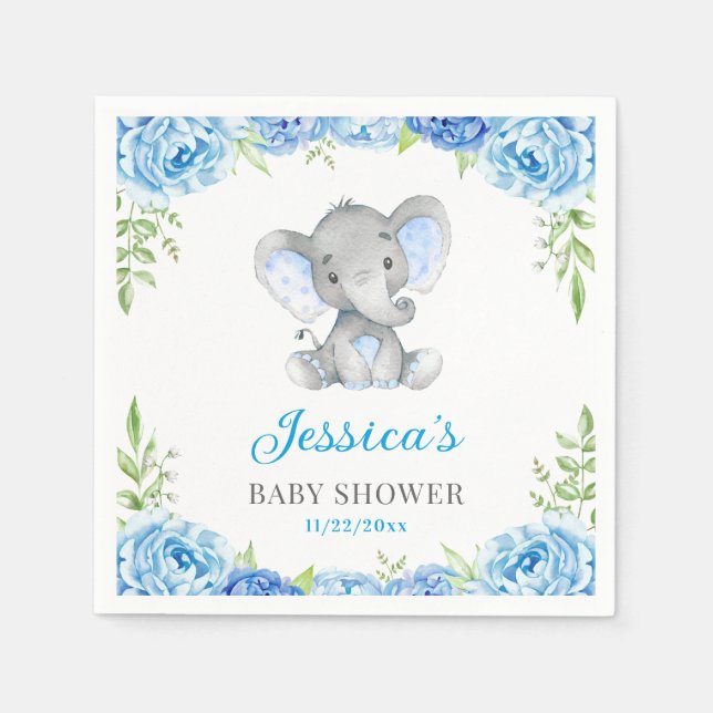 Blue Elephant Baby Boy Shower Little Peanut Party Napkins (Front)