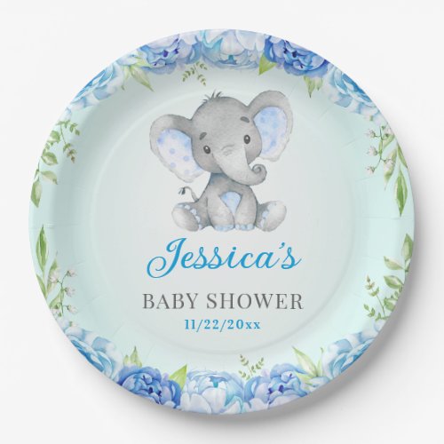 Blue Elephant Baby Boy Shower Little Peanut Party Paper Plates