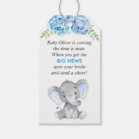 Blue Elephant Baby Boy Shower Mini Bottle Favor Gift Tags