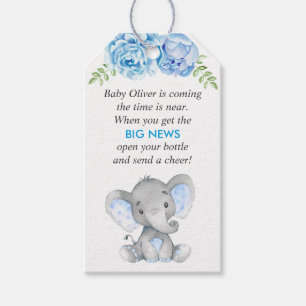 Blue Elephant Baby Boy Shower Mini Bottle Favor Gift Tags