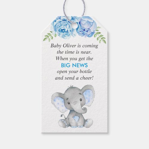 Blue Elephant Baby Boy Shower Mini Bottle Favor Gift Tags