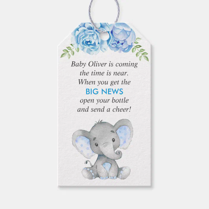 Blue Elephant Baby Boy Shower Mini Bottle Favor Gift Tags Zazzle Com