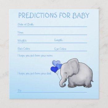 Blue Elephant Baby Boy Shower Predictions For Baby Invitation by EleSil at Zazzle
