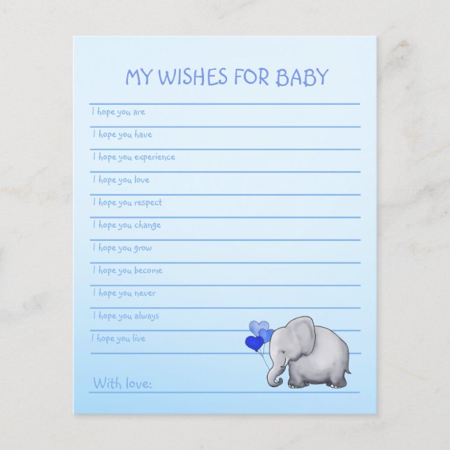 Blue Elephant Baby Boy Shower Wishes Template (Front)