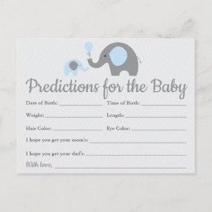 Blue Elephant Baby Predictions Cards Baby Shower