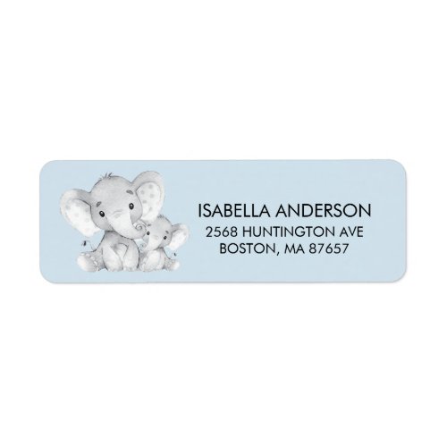 Blue Elephant Baby Shower Address Label