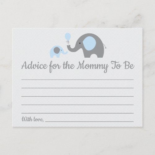 Blue Elephant Baby Shower Advice for Mom Cards