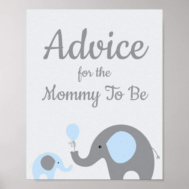 Blue Elephant Baby Shower Advice for Mommy Sign (Front)