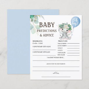 Blue Elephant Baby Shower Baby Predictions Game