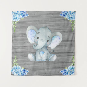 Blue Elephant Baby Shower Backdrop