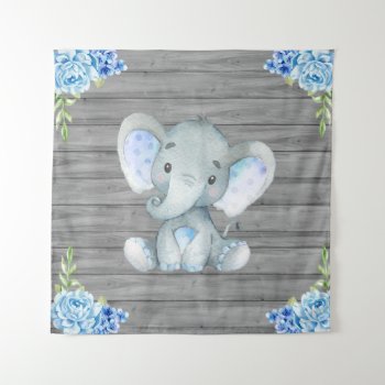 Blue Elephant Baby Shower Backdrop by AnnounceIt at Zazzle
