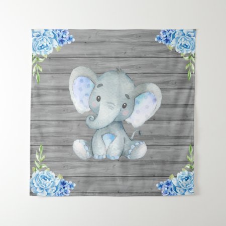 Blue Elephant Baby Shower Backdrop