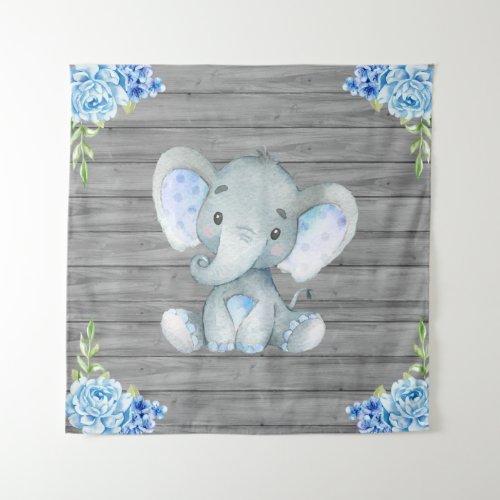 Blue Elephant Baby Shower Backdrop