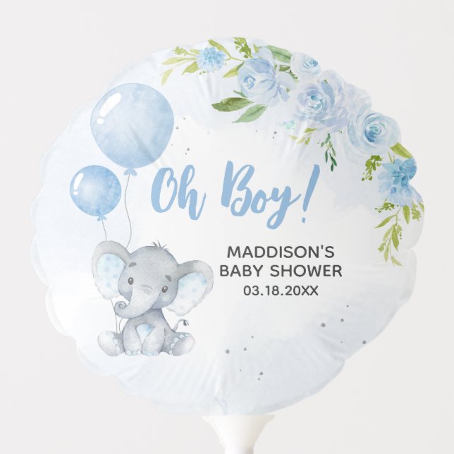 Blue Elephant Baby Shower Balloon (Front)
