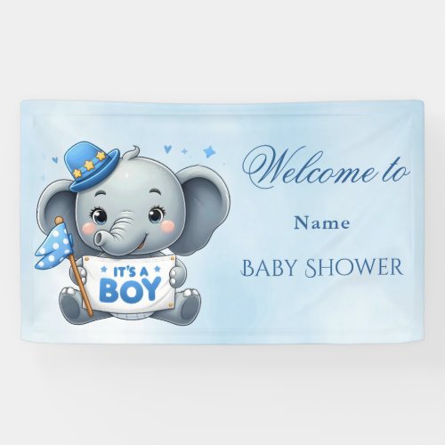 Blue Elephant Baby Shower Banner