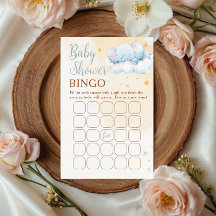 Blue Elephant Baby Shower Bingo Game Card Cloud