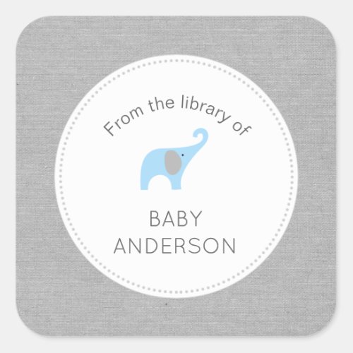 Blue Elephant baby shower bookplate